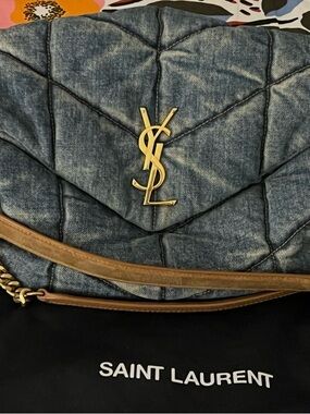 Saint Laurent Lou Lou Puffer Denim Quilted Shoulder Bag